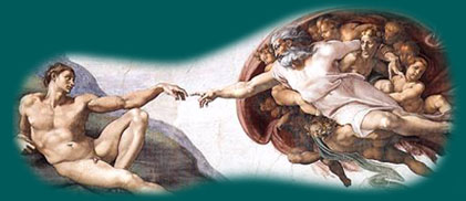 Section of the ceiling painting in the Sistine Chapel by Micheal Angelo.