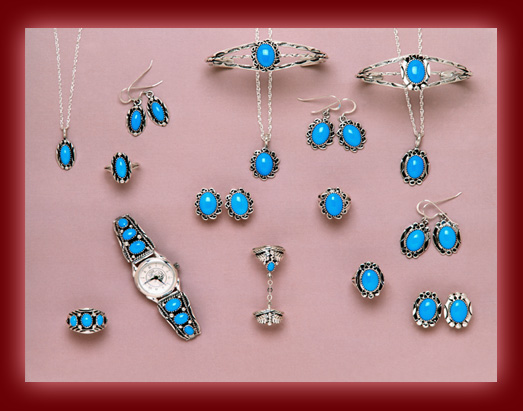 The Navajo indian gemstone of choice is Turquoise and is used in the making of pendants, necklaces, earrings, bolas, bracelets, belt buckles, and watch bands by silversmiths.