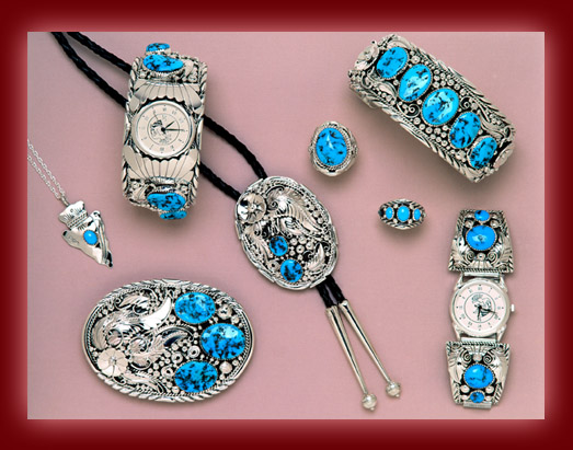 The Navajo indian gemstone of choice is Turquoise and is used in the making of pendants, necklaces, earrings, bolas, bracelets, belt buckles, and watch bands by silversmiths.