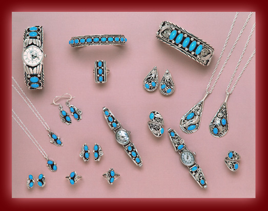 The Navajo indian gemstone of choice is Turquoise and is used in the making of pendants, necklaces, earrings, bolas, bracelets, belt buckles, and watch bands by silversmiths.